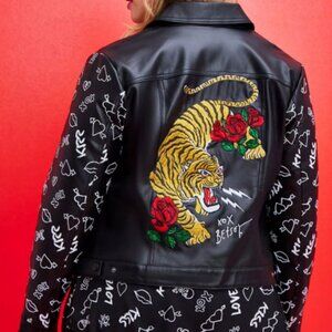 Betsey Johnson Embroidered Trucker Jacket - Faux Leather